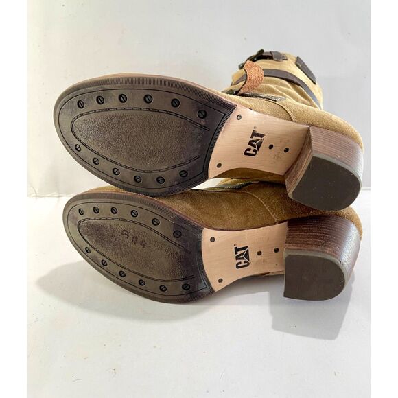 CAT Caterpillar leather boots brown suede buckle straps women 8 - Picture 6 of 9